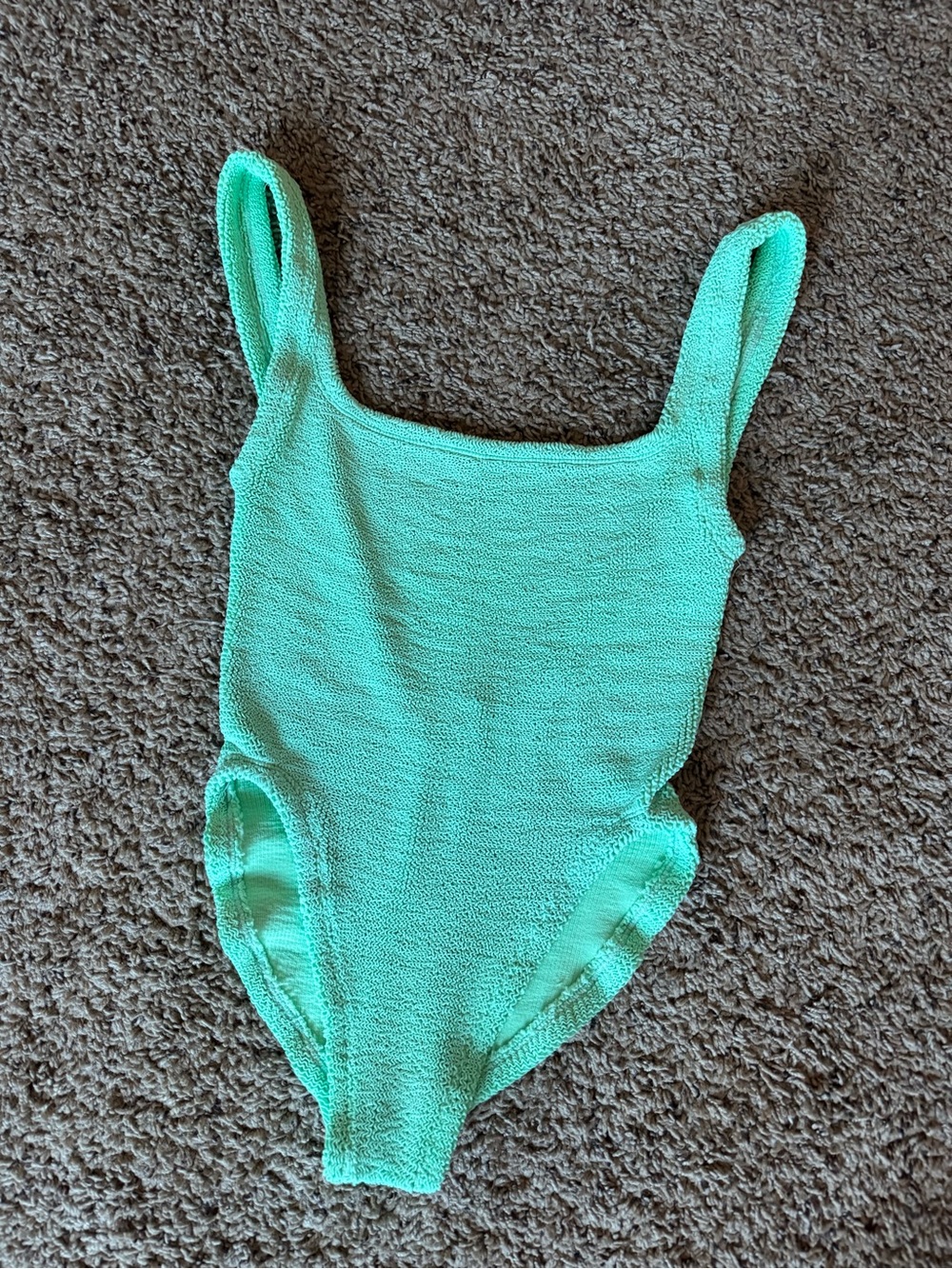 Hunza G Square-neck Crinkled-finish Swimsuit Mint Green Stretchy One Size - Picture 4 of 8